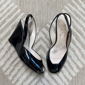 Kors Michael Kors Black Patent Leather Wedges 7.5